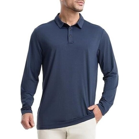 Threads 4 Thought Mens Polo Shirts Lond Sleeve Blue XXL A000522 - Picture 1 of 2